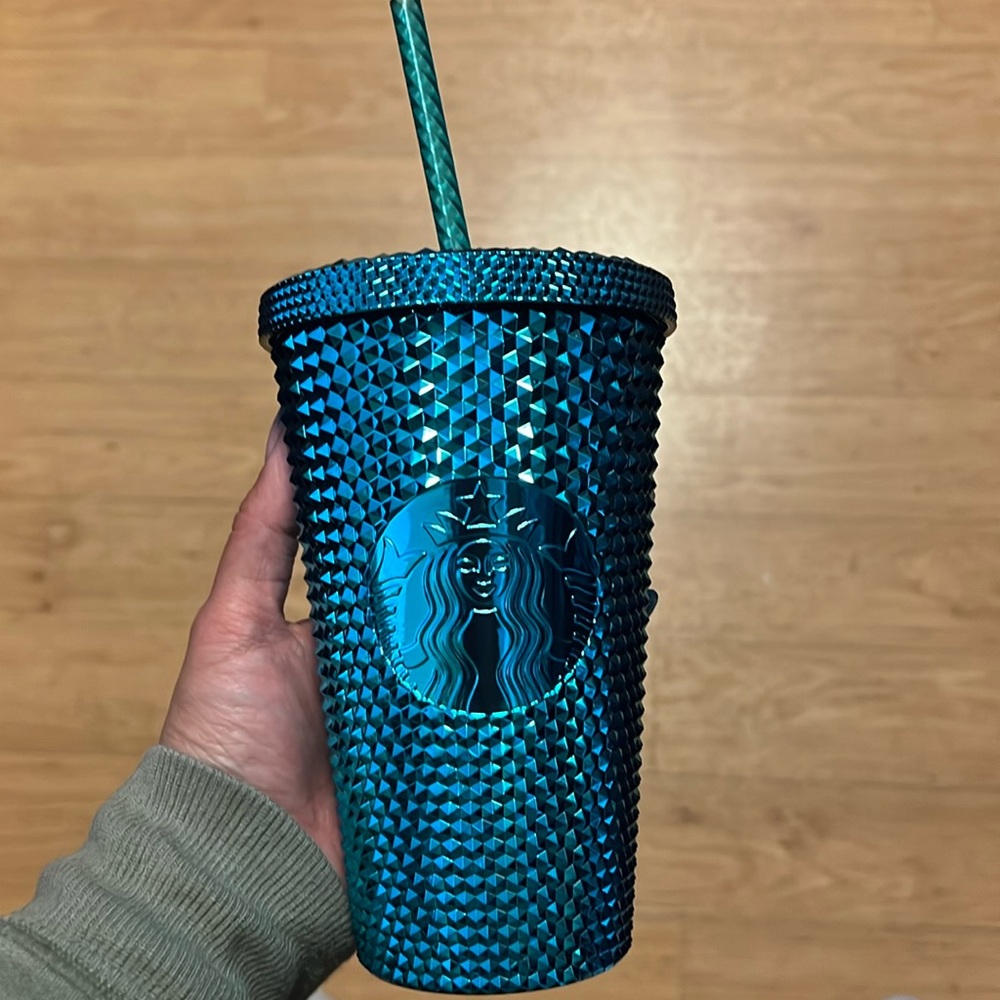 Starbucks Summer 2023 Blue Chrome Teal Studded 16oz Grande Cold Cup Tumbler